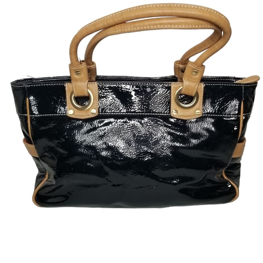 Sondra Roberts Purse Shiny Black Satchel - Picture 2 of 10